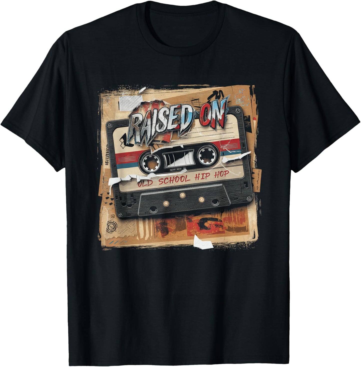 RAISED ON OLD SCHOOL HIP HOP Cassette Graffiti Rap T-Shirt - T-Shirt | Black