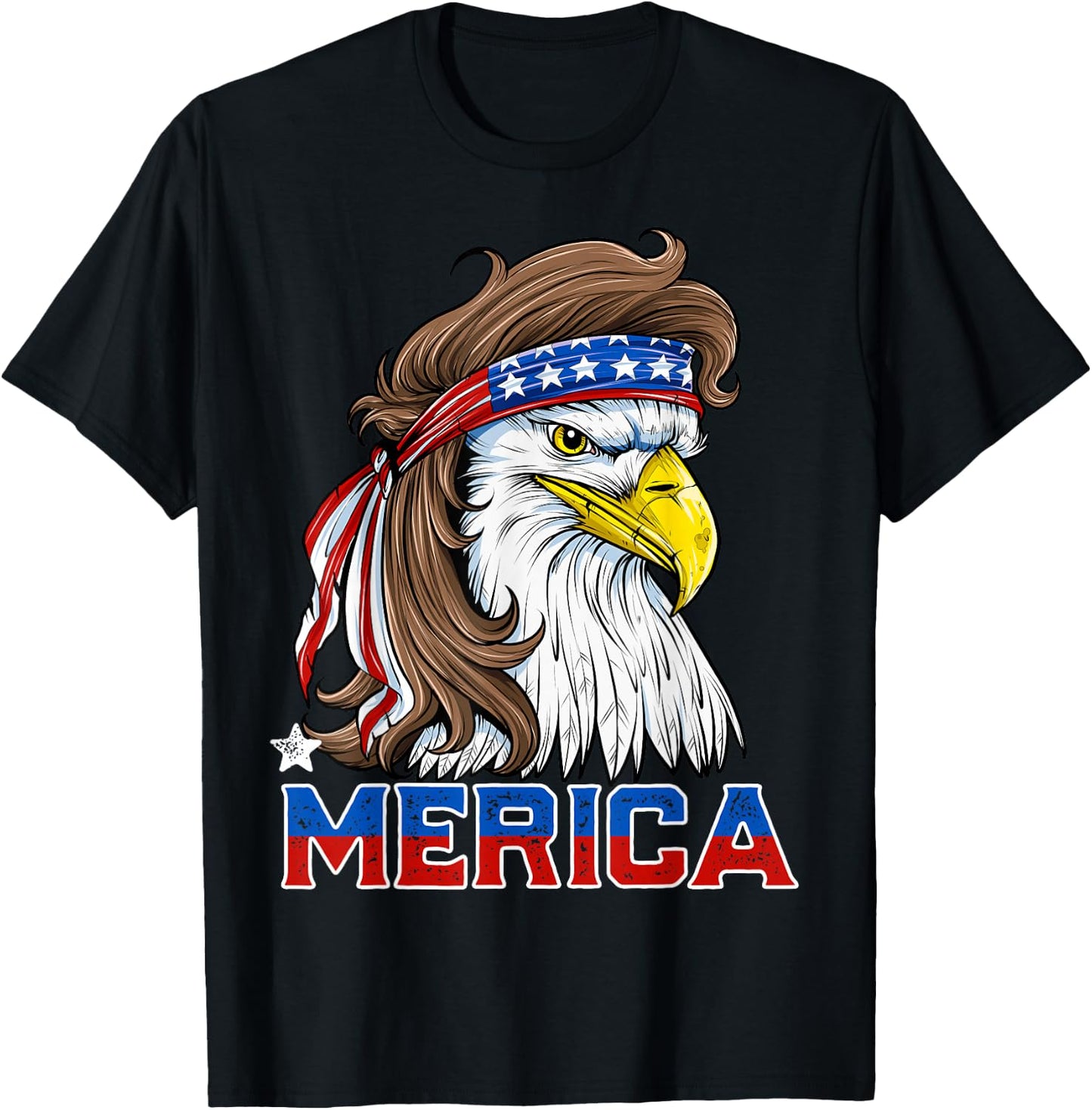 Merica Eagle Mullet 4th of July Men Women American Flag USA T-Shirt - T-Shirt | Black