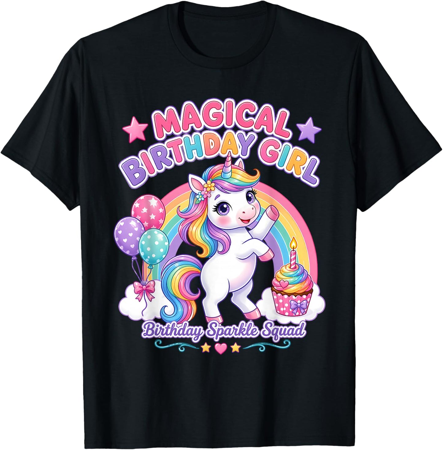 Rainbow Unicorn Birthday Girl Cupcake Party T-Shirt - T-Shirt | Black
