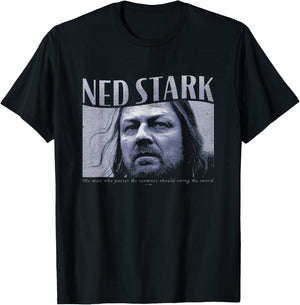 Game Of Thrones Ned Stark Swing The Sword Vintage Panel T-Shirt - T-Shirt | Black