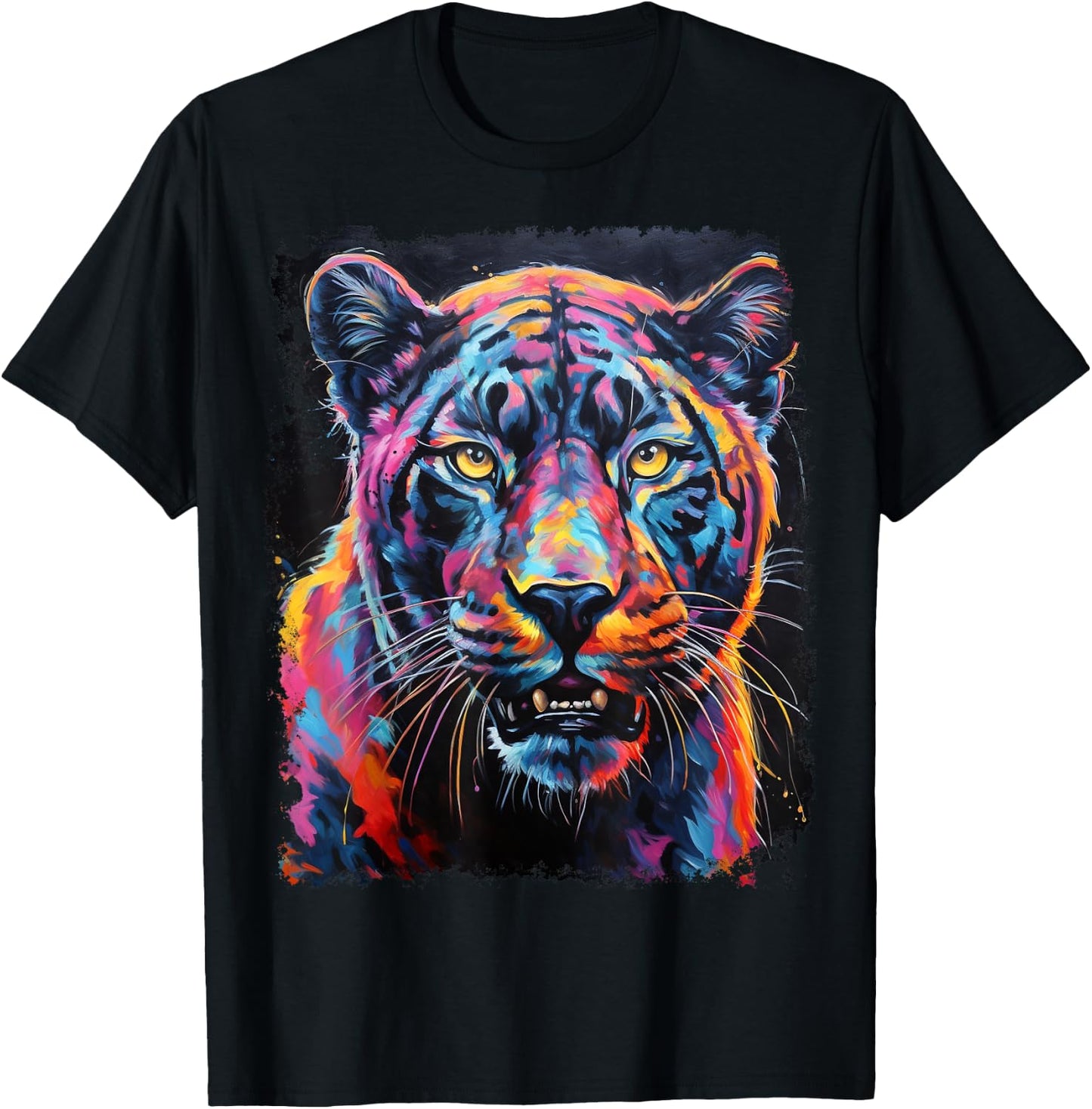 Pop Art Rainbow Panther Black T-Shirt - T-Shirt | Black