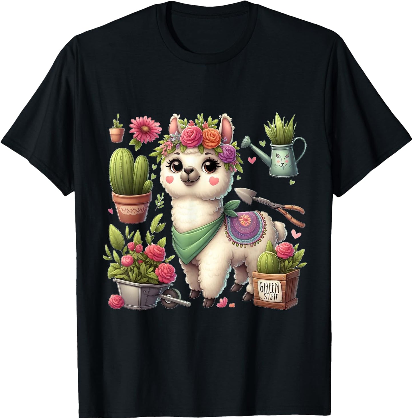 Lama Flowers Cactus Garden Plants Florist Gardener T-Shirt - T-Shirt | Black