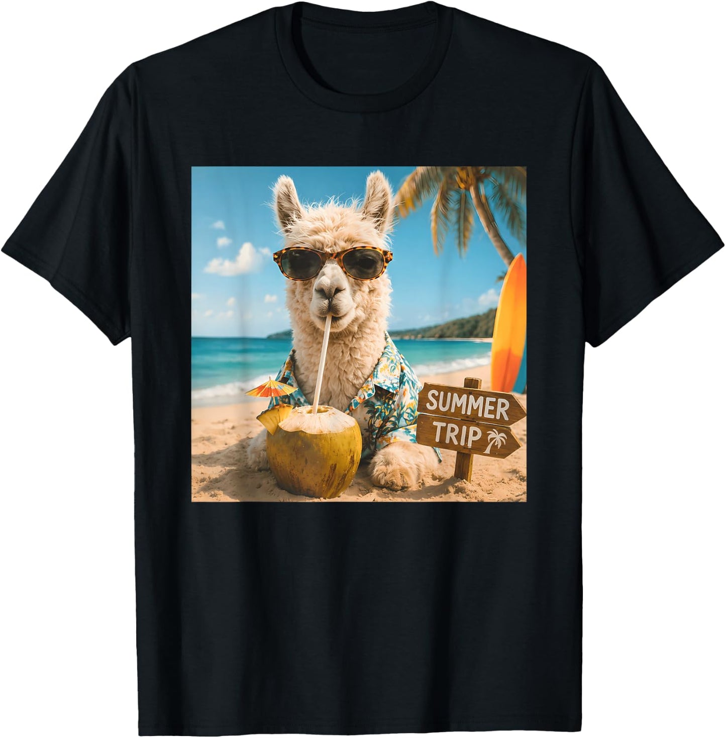 Funny Llama Summer Trip Beach Cruise Vacation Matching T-Shirt - T-Shirt | Black