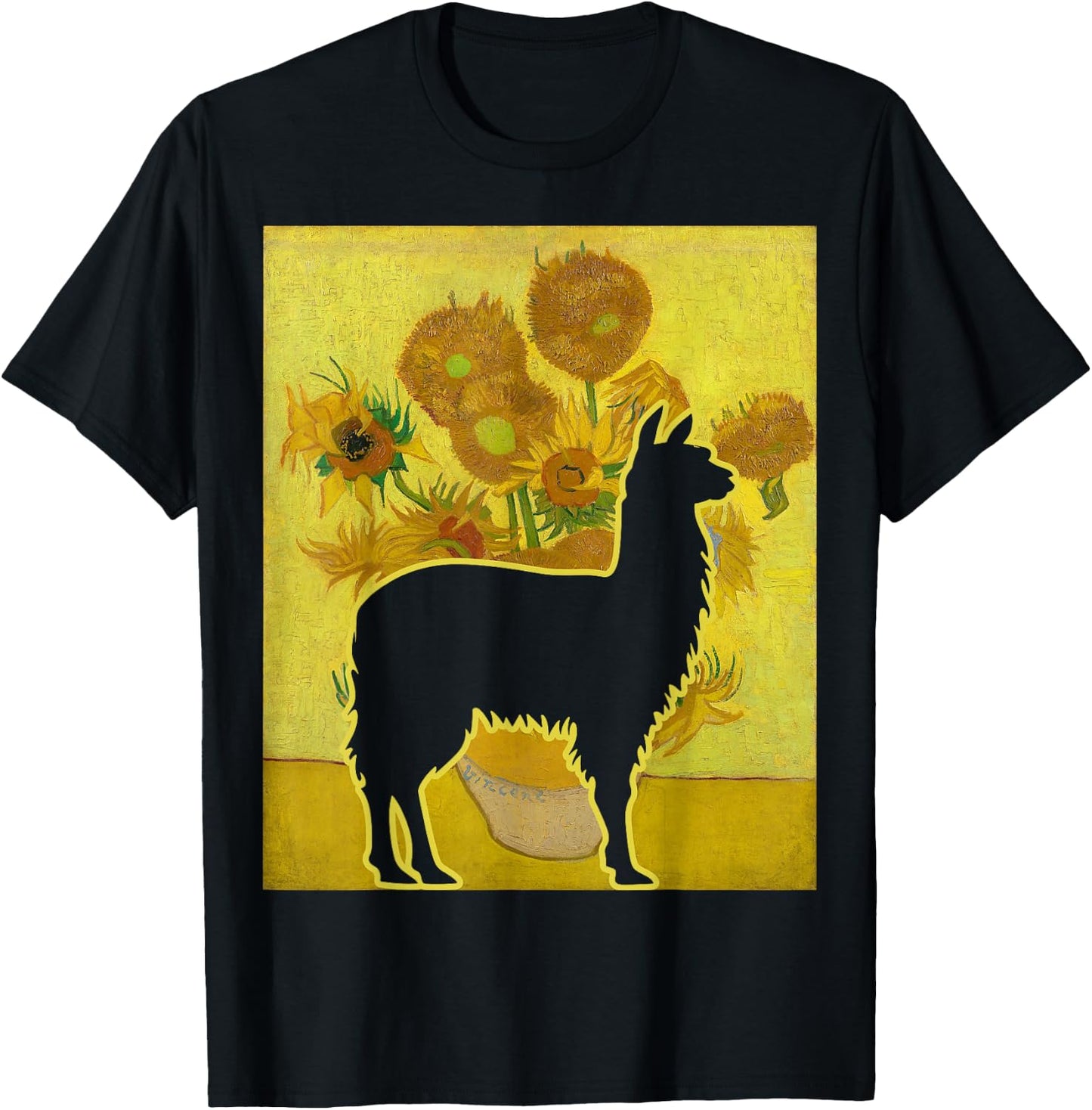 Llama Sunflowers Alpaca Van Gogh Llama Painting T-Shirt - T-Shirt | Black