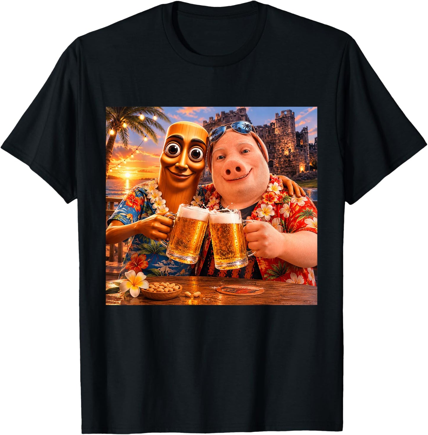 Bier Trinken am Strand, Sommerstimmung, Tung Sahur, Meme, John Pork T-Shirt - T-Shirt | Black
