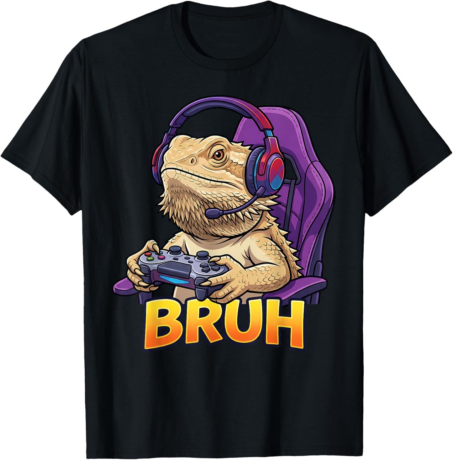 Funny Bearded Dragon Gamer Bruh Meme Controller Gaming Boys T-Shirt - T-Shirt | Black