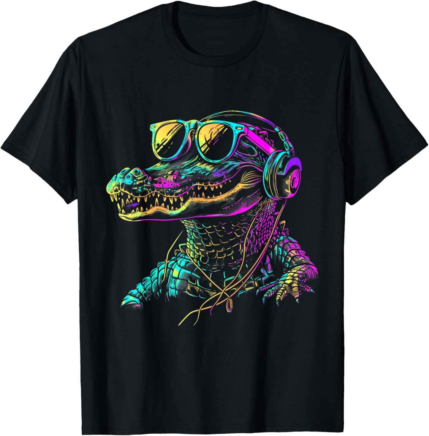 Alligator Headphones Music DJ Gator Crocodile Reptile Funny T-Shirt - T-Shirt | Black