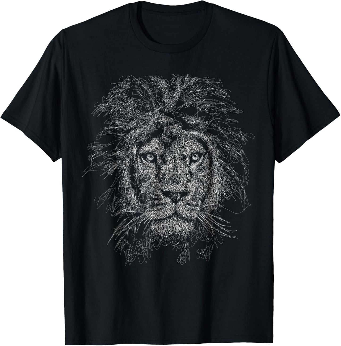 Lion face scribble black art for lover lions King of Animals T-Shirt - T-Shirt | Black