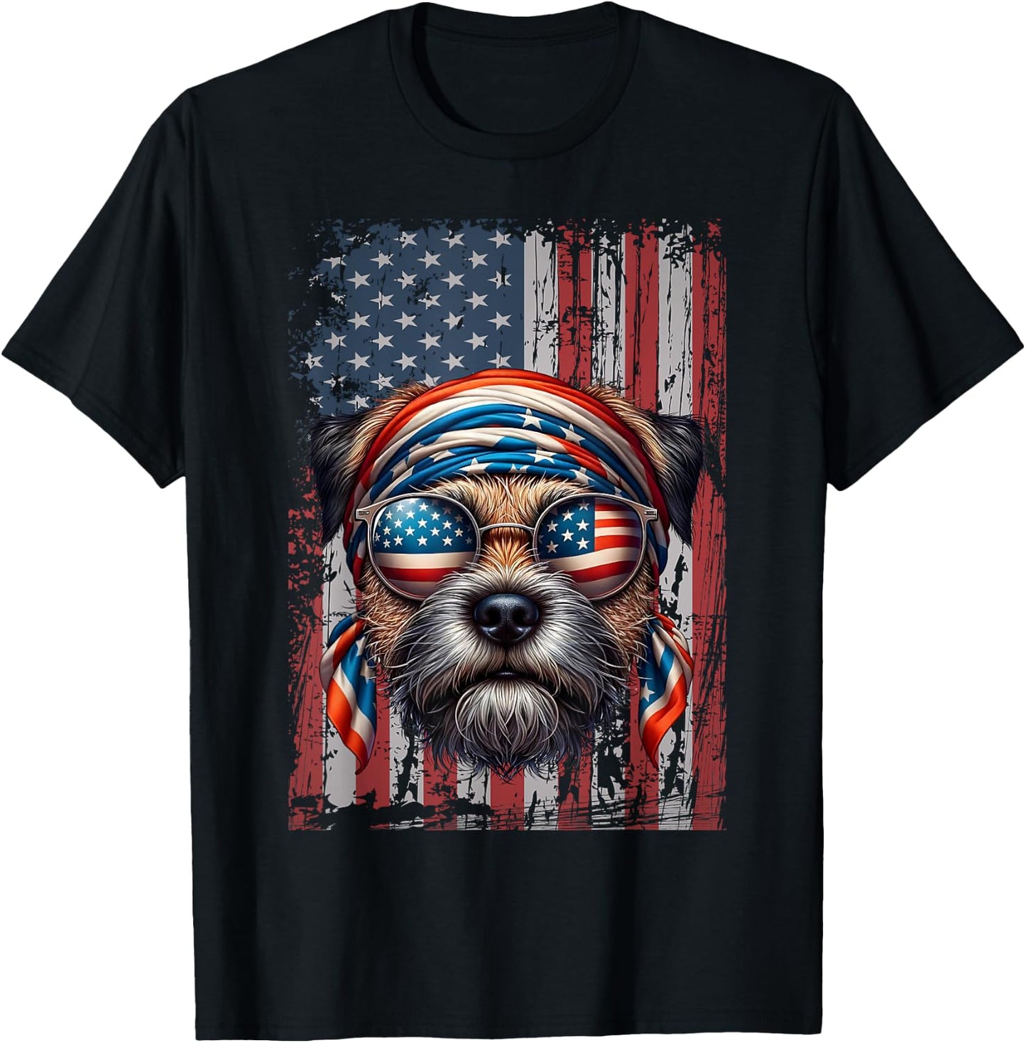 Patriotic Border Terrier Dog Lover US Flag Independence Day Women Kids T-Shirt - T-Shirt | Black