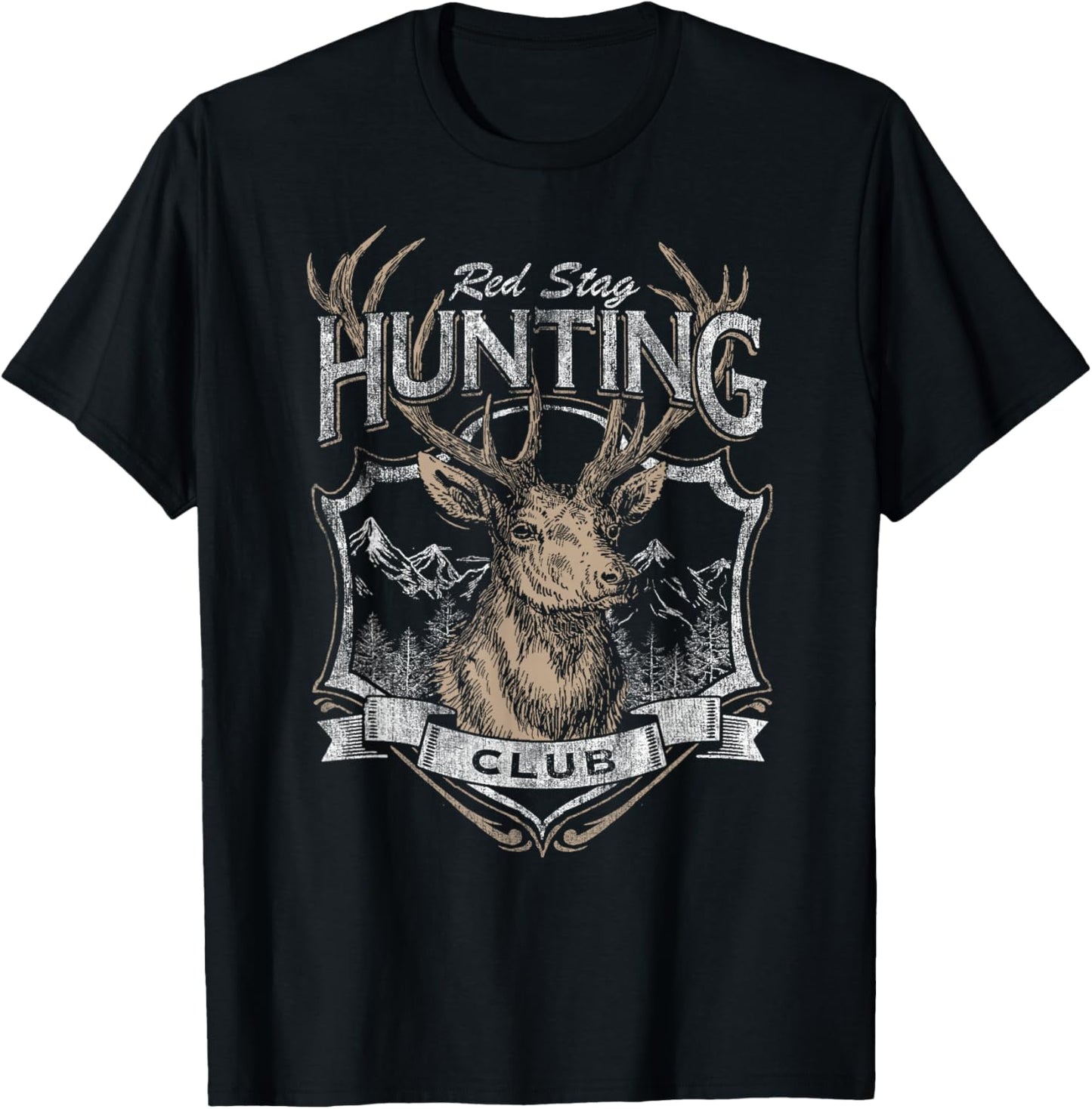 Red Stag Hunting Club Deer Outdoors Vintage T-Shirt - T-Shirt | Black