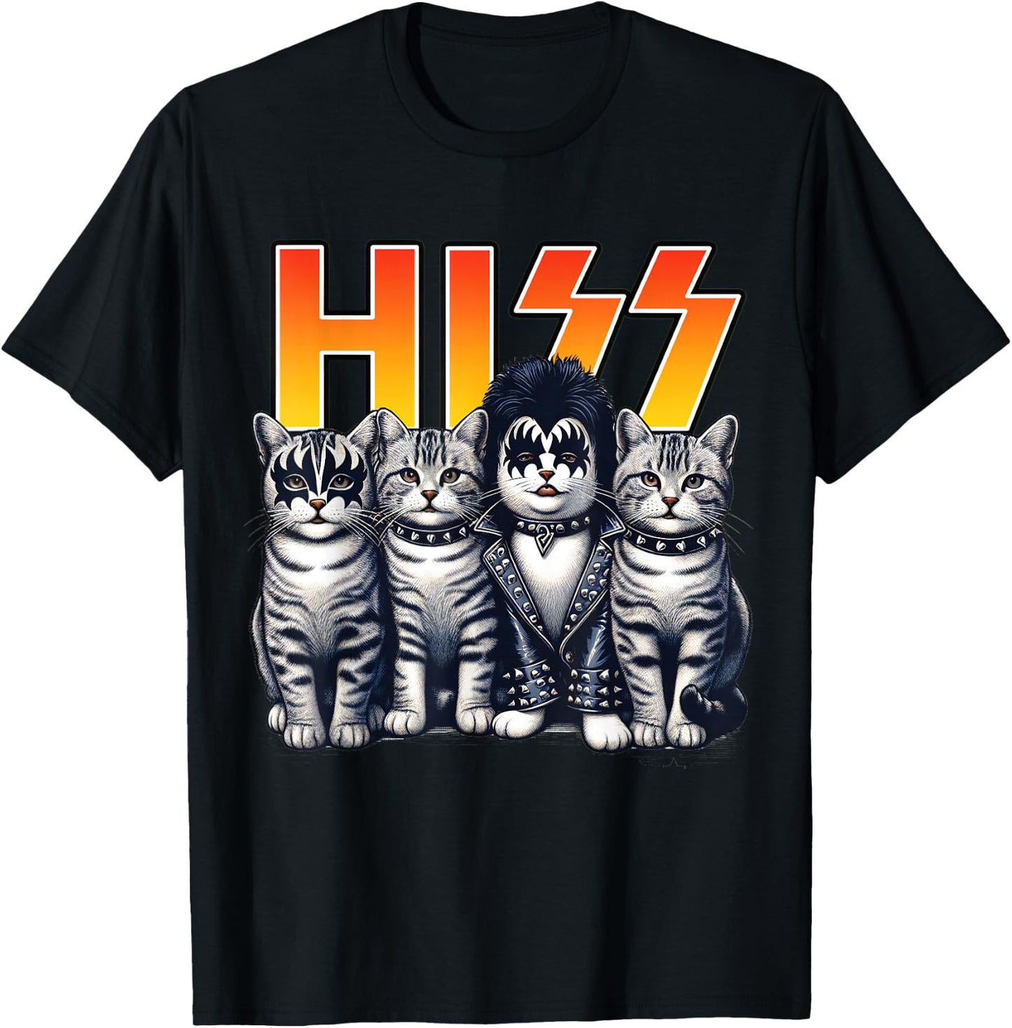 Cute Hiss Cats Rock Kittens Kitty Rocking Music Cat Lovers T-Shirt - T-Shirt | Black