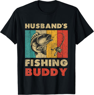 Funny Fishing Husband's Fishing Buddy Vintage Fishing T-Shirt - T-Shirt | Black