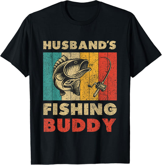Funny Fishing Husband's Fishing Buddy Vintage Fishing T-Shirt - T-Shirt | Black