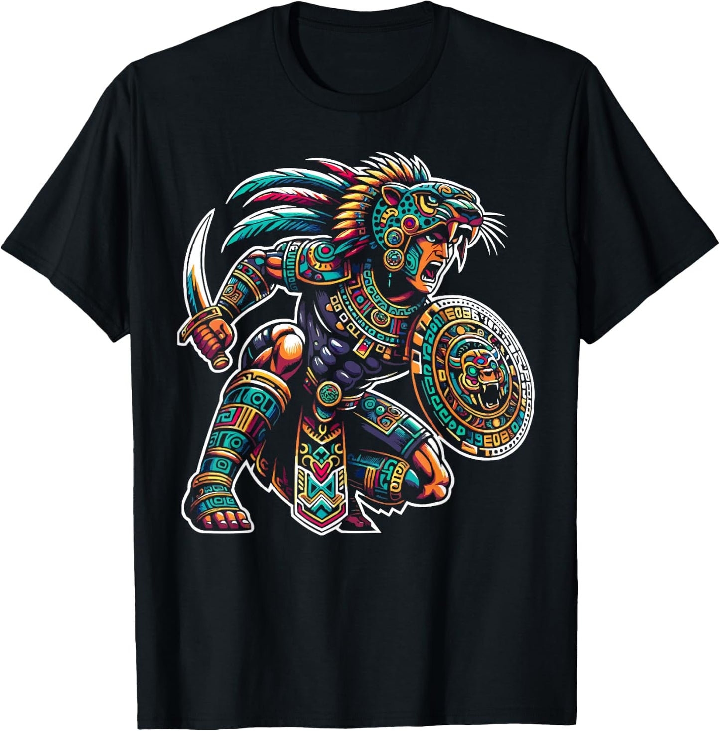 Aztec Jaguar Warrior Aztec Culture Mayan Indigenous T-Shirt - T-Shirt | Black