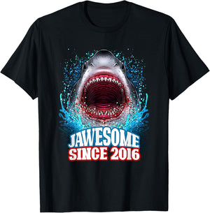 9th Birthday Jawesome Since 2016 Shark 9 Years Old T-Shirt - T-Shirt | Black