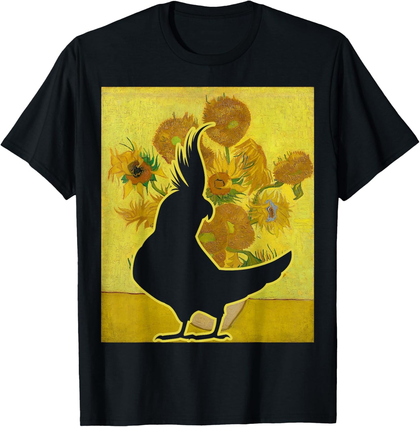 Cockatiel Sunflowers Van Gogh Cockatiel Parrot Birding T-Shirt - T-Shirt | Black
