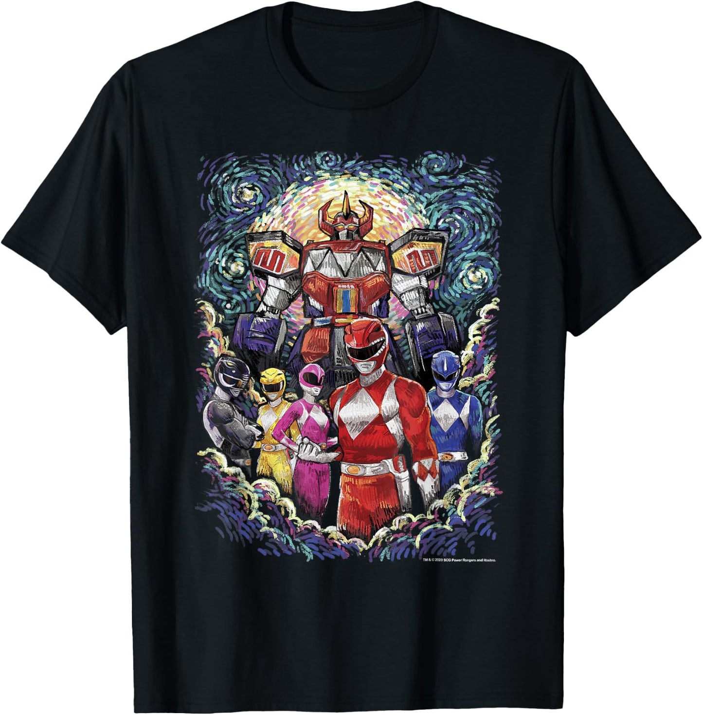 Power Rangers Mighty Morphin' Megazord Starry Night Poster T-Shirt - T-Shirt | Black