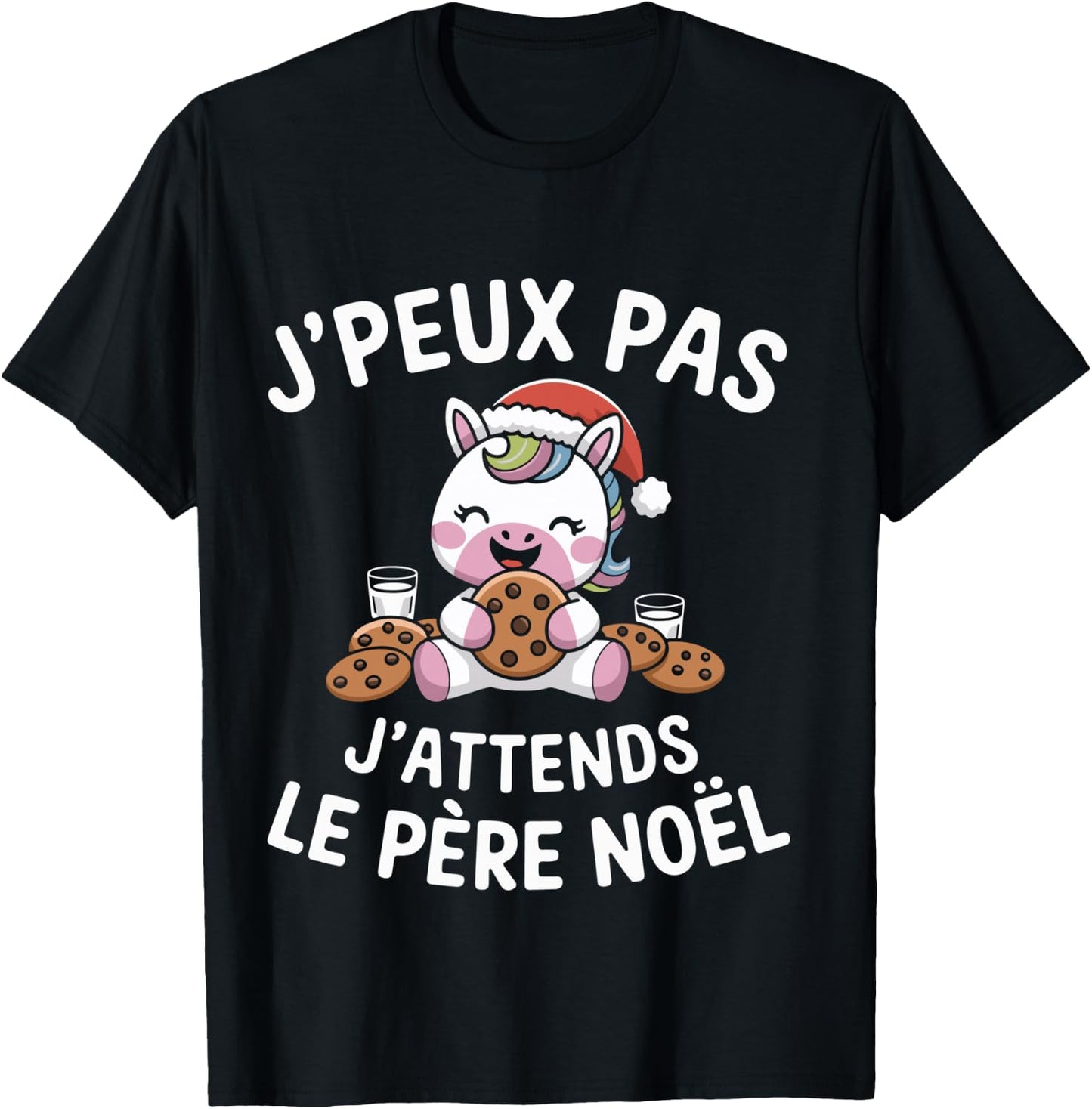 Unicorn Animal I Can't Wait for Santa Claus Humour Christmas , Black, S T-Shirt - T-Shirt | Black