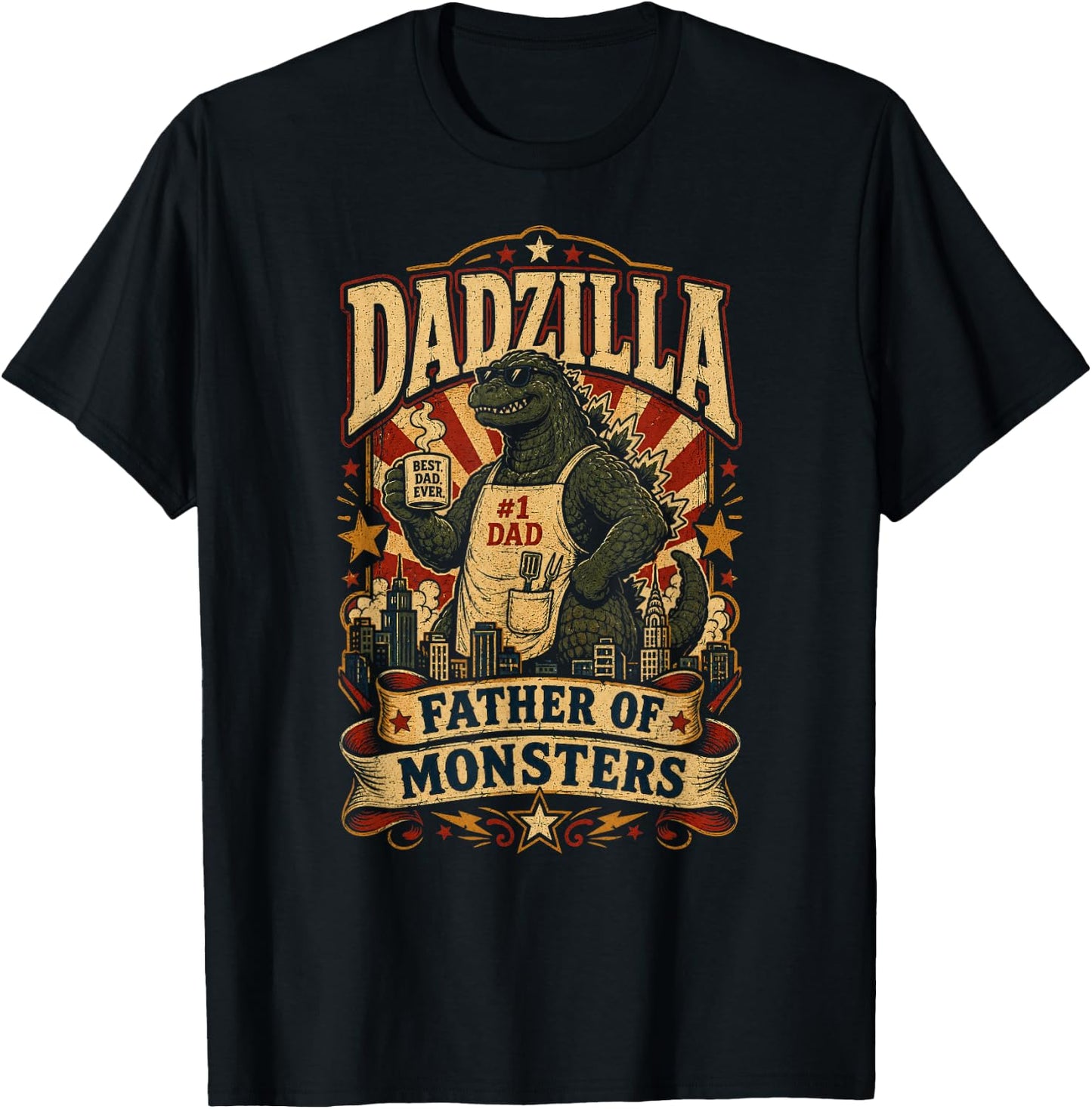 Dad Zilla Japanese Monster Funny Fathers Day Kaiju Daddy T-Shirt - T-Shirt | Black
