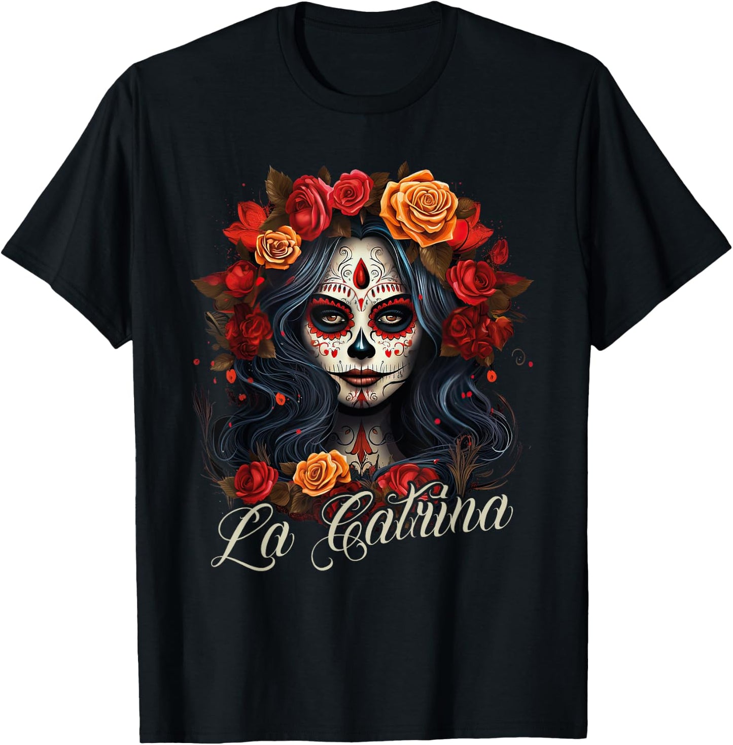 La Catrina Cool Dia De Los Muertos Design La Catrina , black T-Shirt - T-Shirt | Black