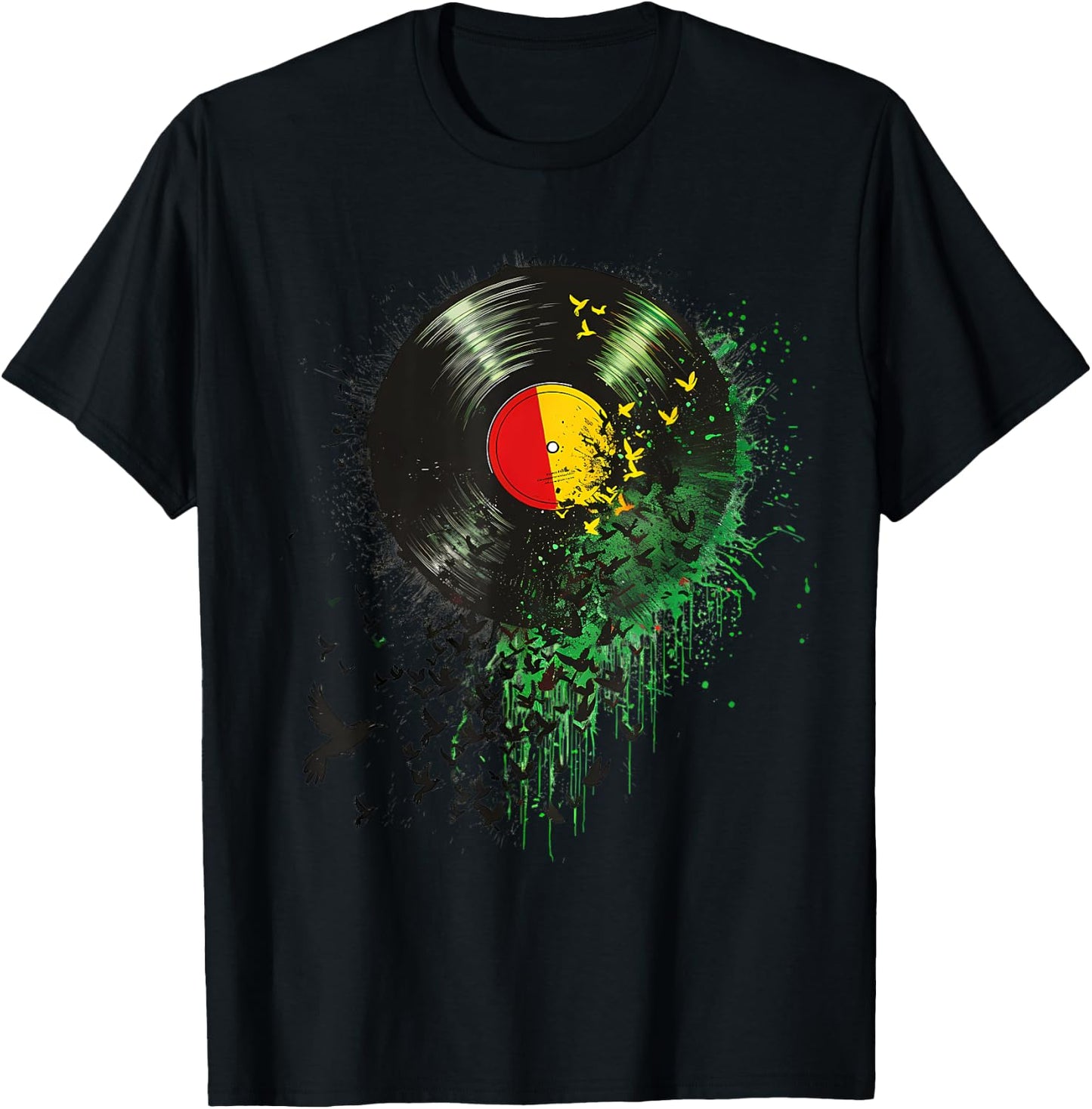 Rasta Reggae Music Vinyl Jamaican Pride Rastafarian T-Shirt - T-Shirt | Black