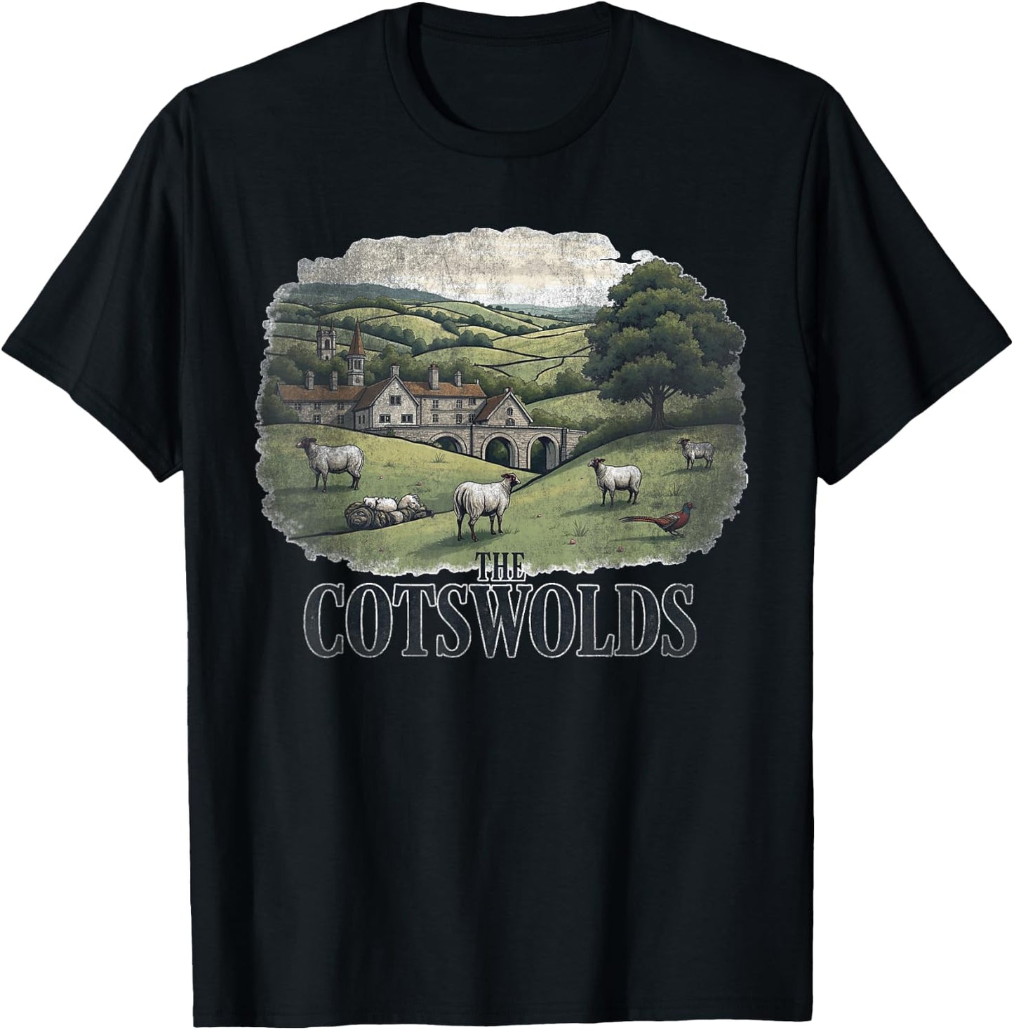 Retro The Cotswolds Landscape Vintage Souvenir T-Shirt - T-Shirt | Black