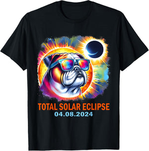 Colorful Bulldog Total Solar Eclipse 2024 T-Shirt - T-Shirt | Black
