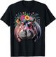 Floral Aesthetic Hippopotamus Lover Animal Face Hippo T-Shirt - T-Shirt | Black