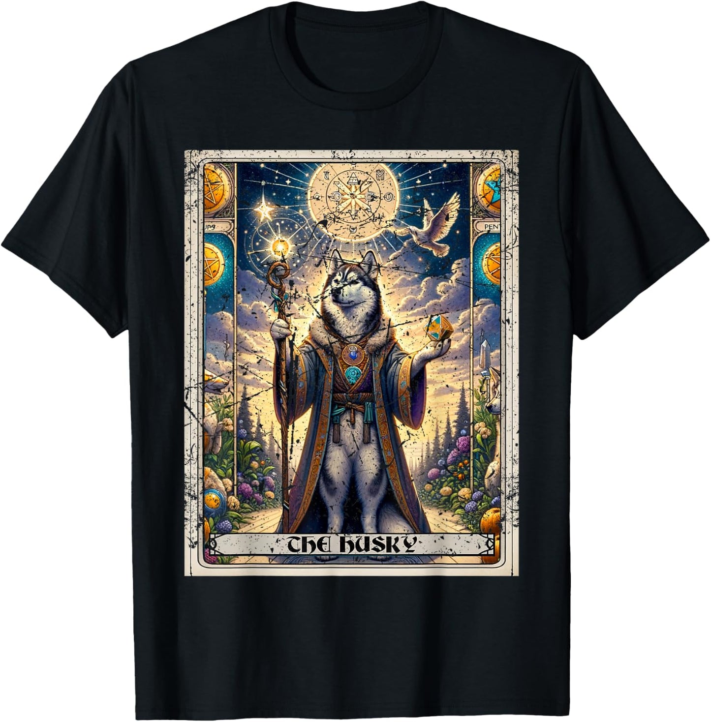 Dog Tarot Card Magician Boho Dark Academia Siberian Husky T-Shirt - T-Shirt | Black