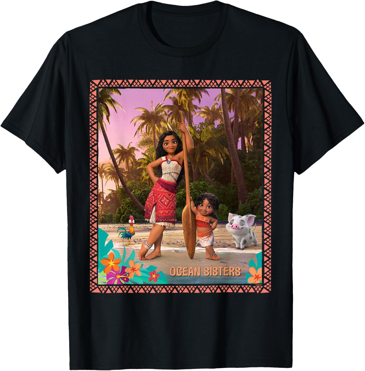Disney Moana 2 Moana and Simea Pua Heihei Ocean Sisters , Black, S T-Shirt - T-Shirt | Black