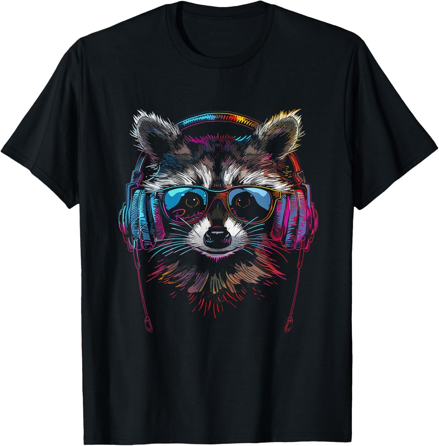 Raccoon DJ Headphones T-Shirt - T-Shirt | Black