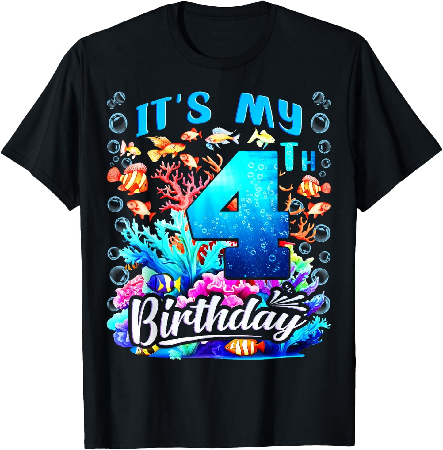 It's My 4th Birthday Boy Sea Fish Ocean Animals Aquarium T-Shirt - T-Shirt | Black