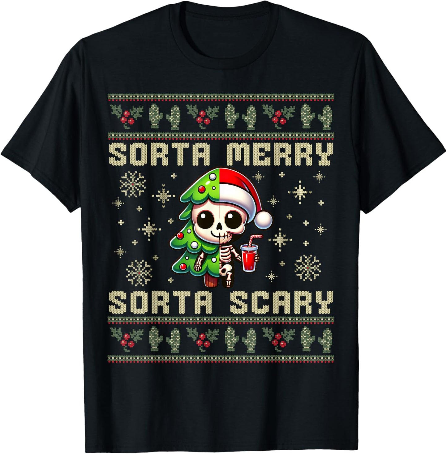 Funny Christmas Sorta Merry Sorta Scary Skeleton Xmas Men T-Shirt - T-Shirt | Black