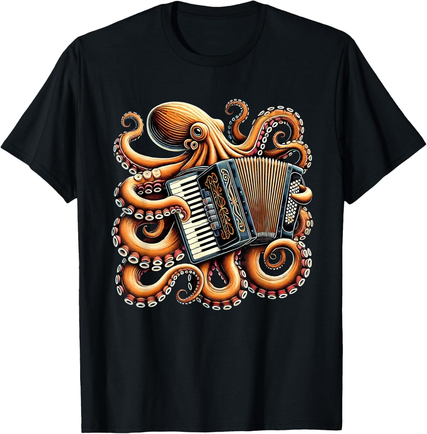 Octopus Playing Accordion Accordionist Accordion Player T-Shirt - T-Shirt | Black