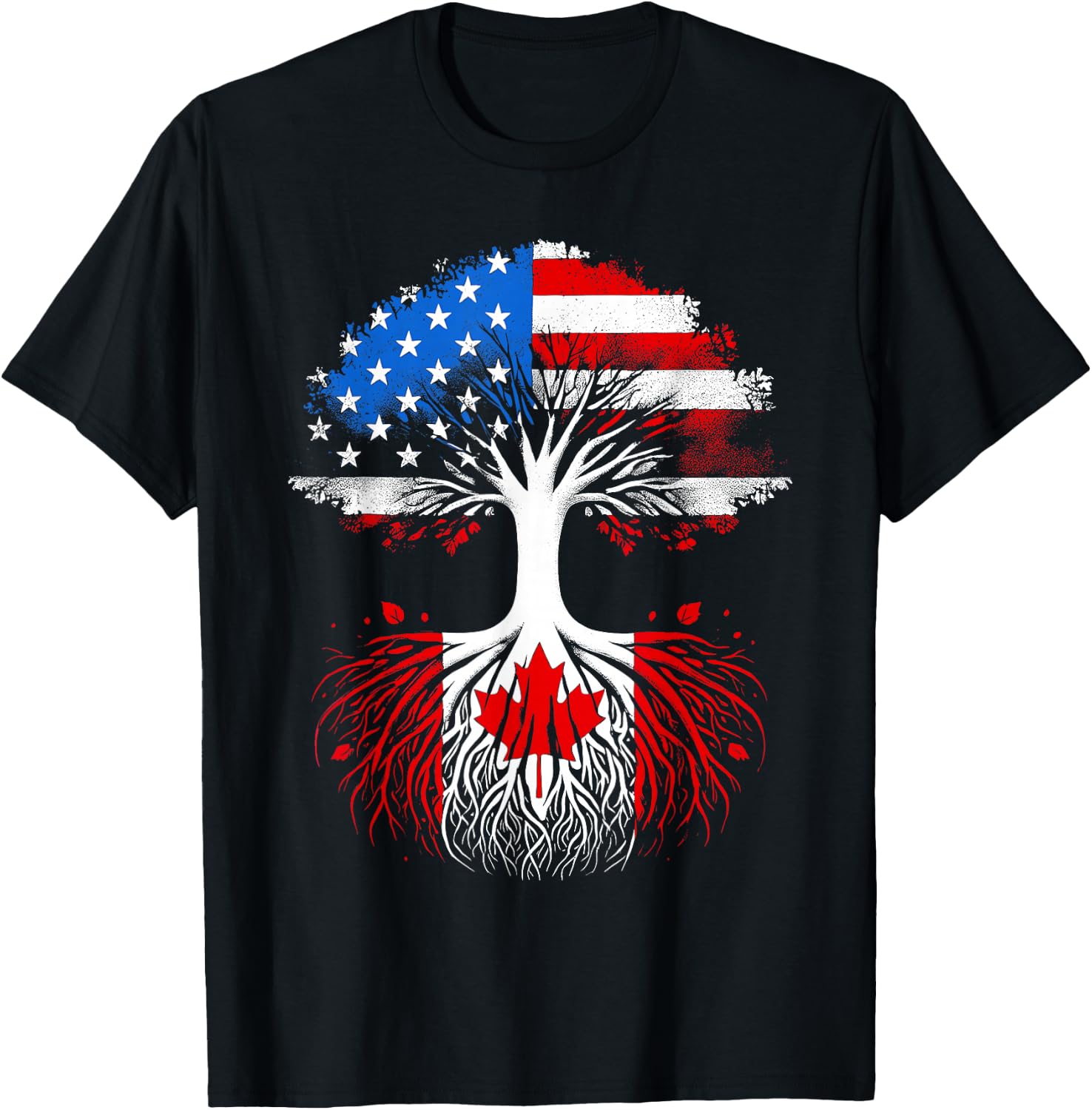 Canadian Roots USA American Grown Canada Flag Maple Leaf T-Shirt - T-Shirt | Black