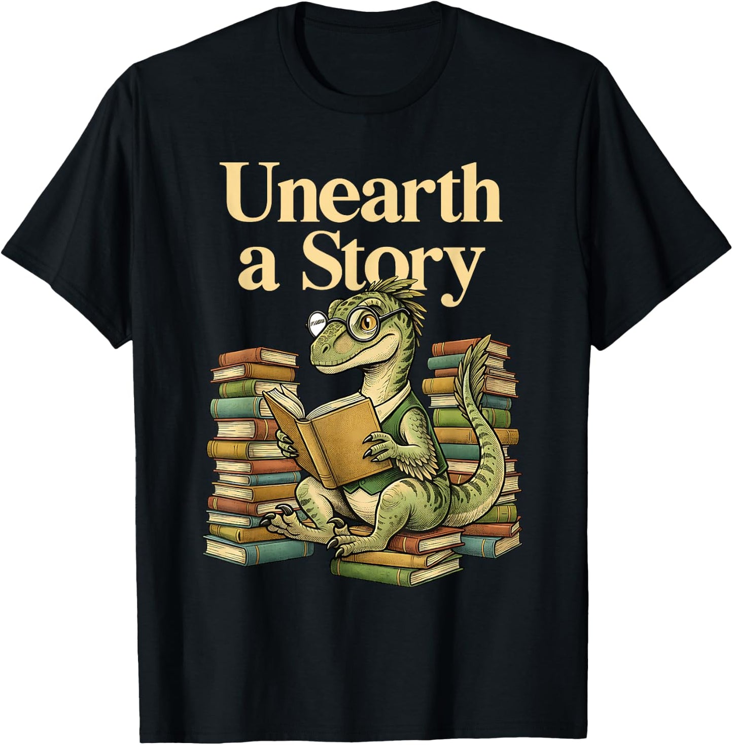 Unearth A Story Summer Reading 2026 Dinosaur Book Floral T-Shirt - T-Shirt | Black