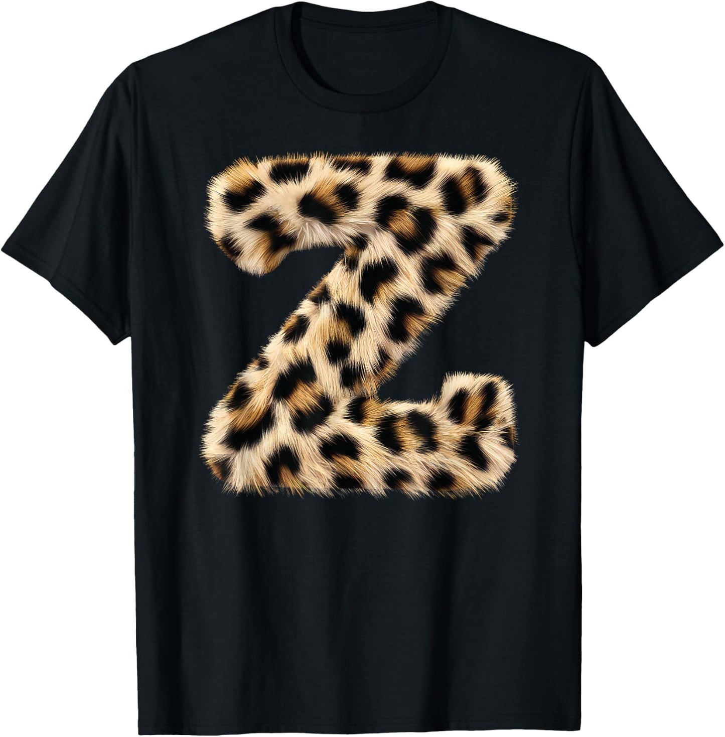 Letter Z Cheetah Leopard Initial Print Name Zebra Matching T-Shirt - T-Shirt | Black