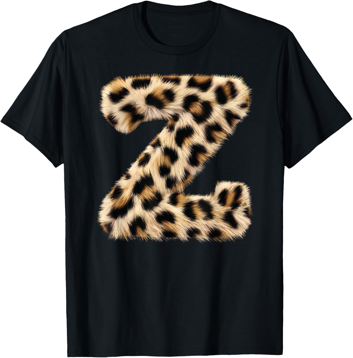 Letter Z Cheetah Leopard Initial Print Name Zebra Matching T-Shirt - T-Shirt | Black