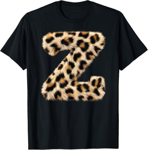 Letter Z Cheetah Leopard Initial Print Name Zebra Matching T-Shirt - T-Shirt | Black
