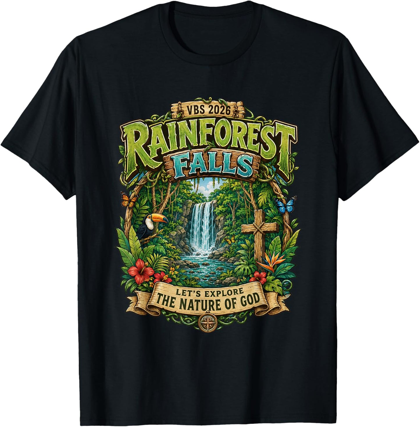 Rainforest.Falls VBS 2026.Jesus Faith Bible Verse Outfit T-Shirt - T-Shirt | Black