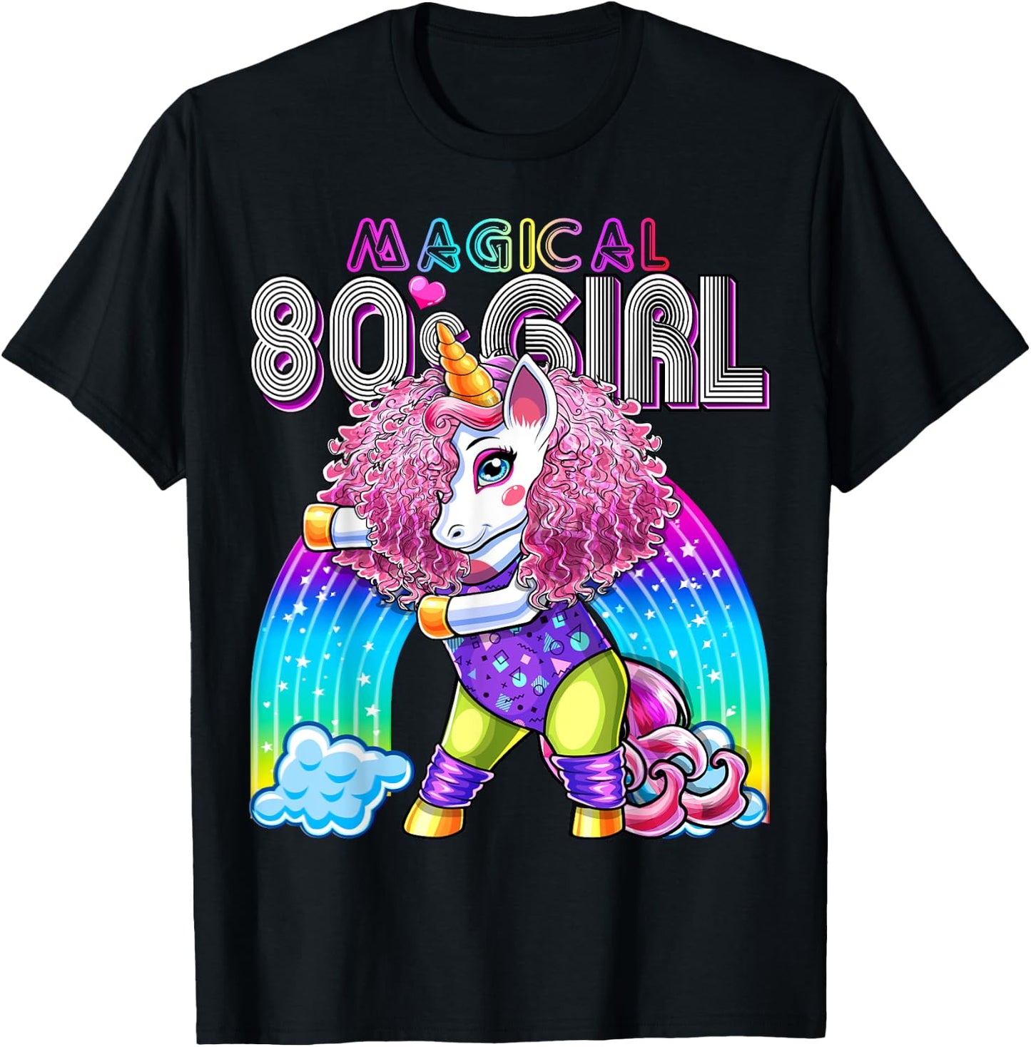 Magical 80's Girl Flossing Unicorn Leotard Leg Warmers Party T-Shirt - T-Shirt | Black