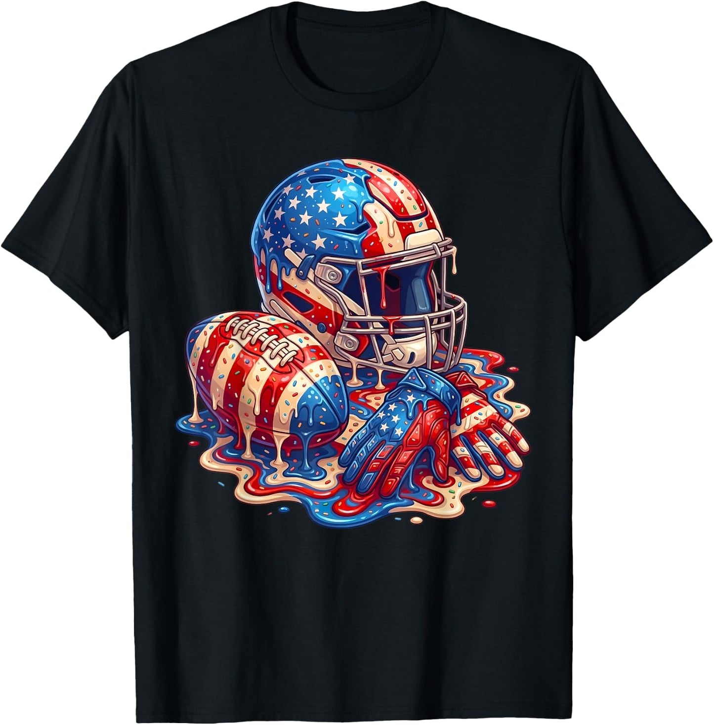Football Drip for Boys Kids Youth American Flag 4th of July T-Shirt - T-Shirt | Black