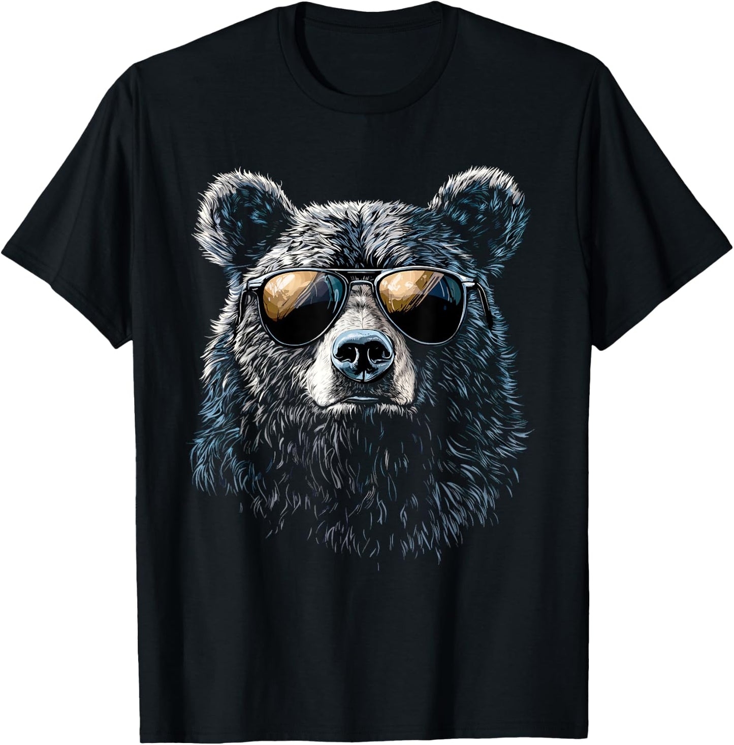 Cool Bear Portrait with Sunglasses Illustration Bear , black T-Shirt - T-Shirt | Black