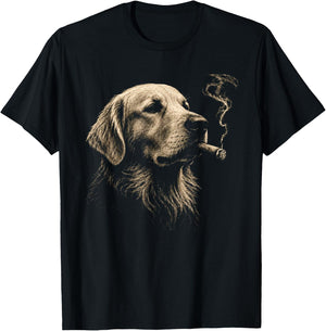 Golden Retriever Smoking Cigar Funny Dog Lover Vintage T-Shirt - T-Shirt | Black