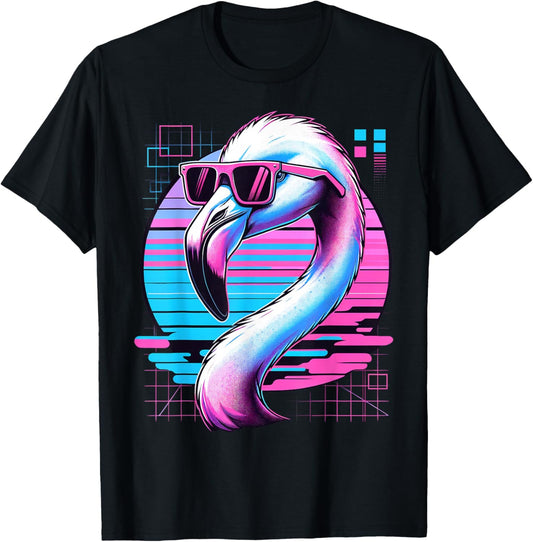 Men's Women's and Children's Vintage Retro Flamingo Lovers , black T-Shirt - T-Shirt | Black