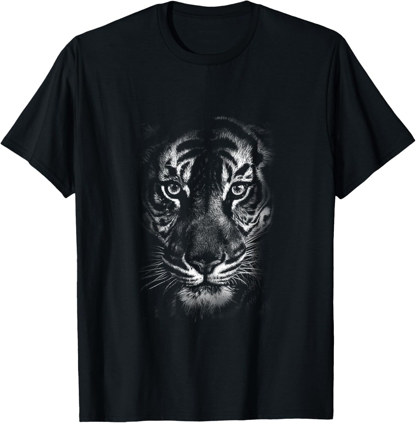 Fearless Eye of The Tiger Face Print Black and White Graphic T-Shirt - T-Shirt | Black