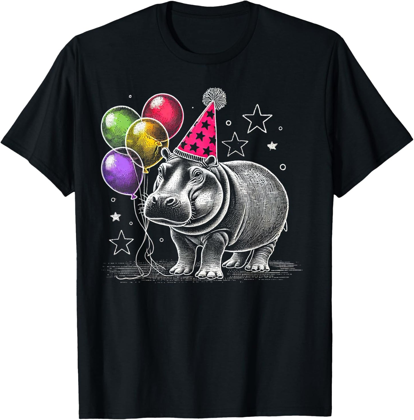 Party Hippo Art Fun Animal Birthday Gifts Idea for Kids T-Shirt - T-Shirt | Black