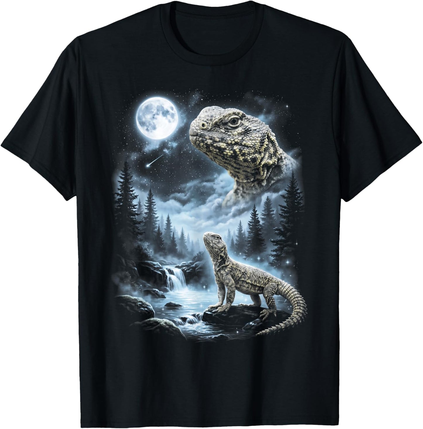 Uromastyx Howling at Moon 90's Retro Lizard T-Shirt - T-Shirt | Black