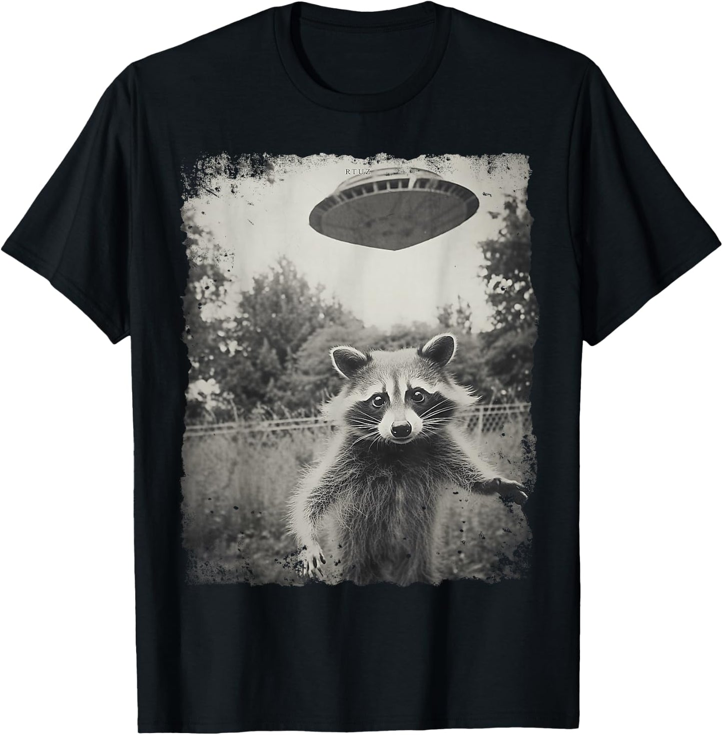 Vintage Hipster Retro Raccoon Streetwear Alien UFO Waschbär T-Shirt - T-Shirt | Black