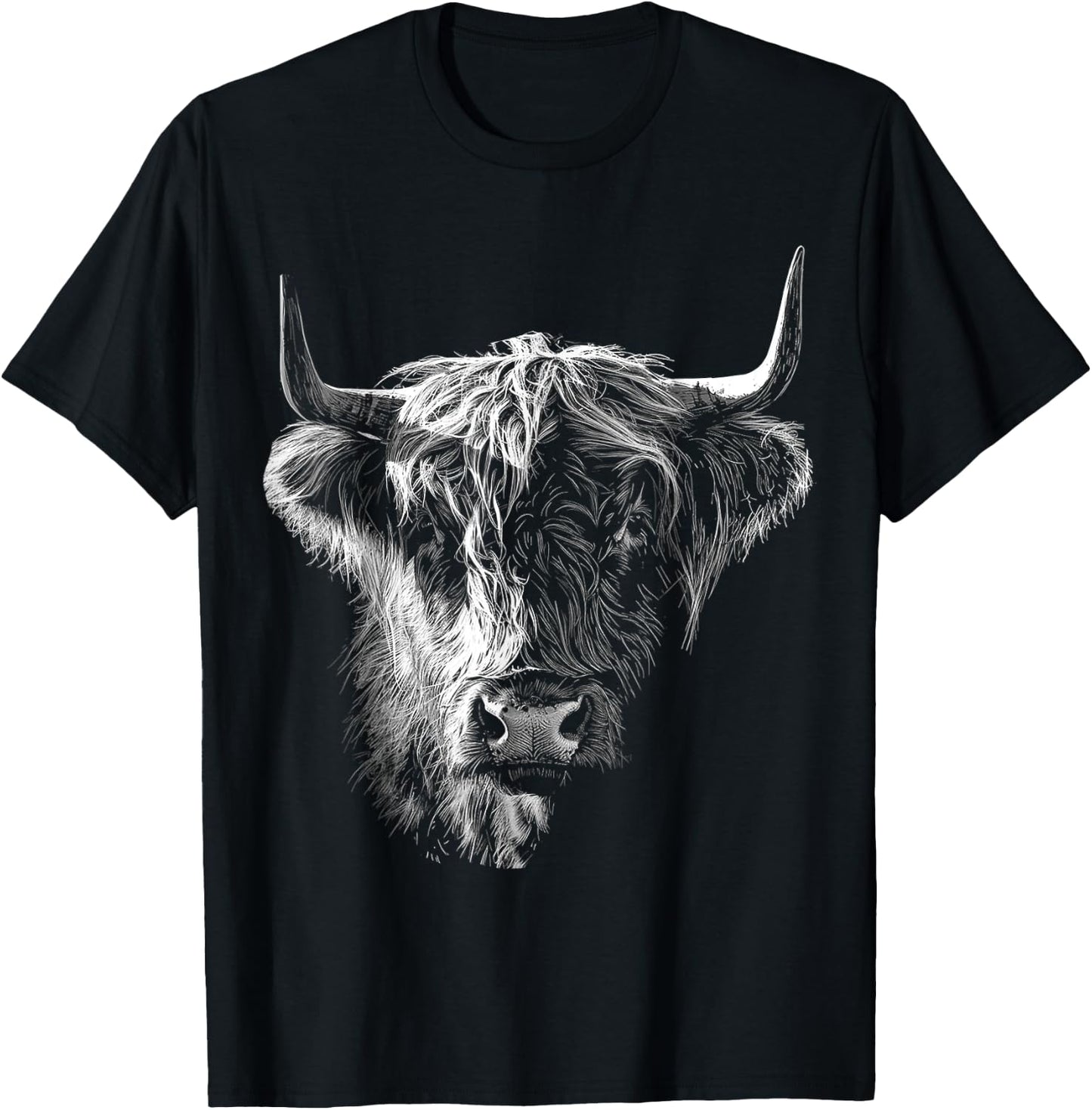 @n!mal Highland Cow Art Gesicht Tier Portrait Grafik Highland Cow für Tierliebhaber, Familien, Kinder - - Schwarz - S T-Shirt - T-Shirt | Black